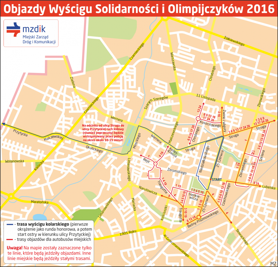 Wyścig kolarski. Objazdy [MAPKI]