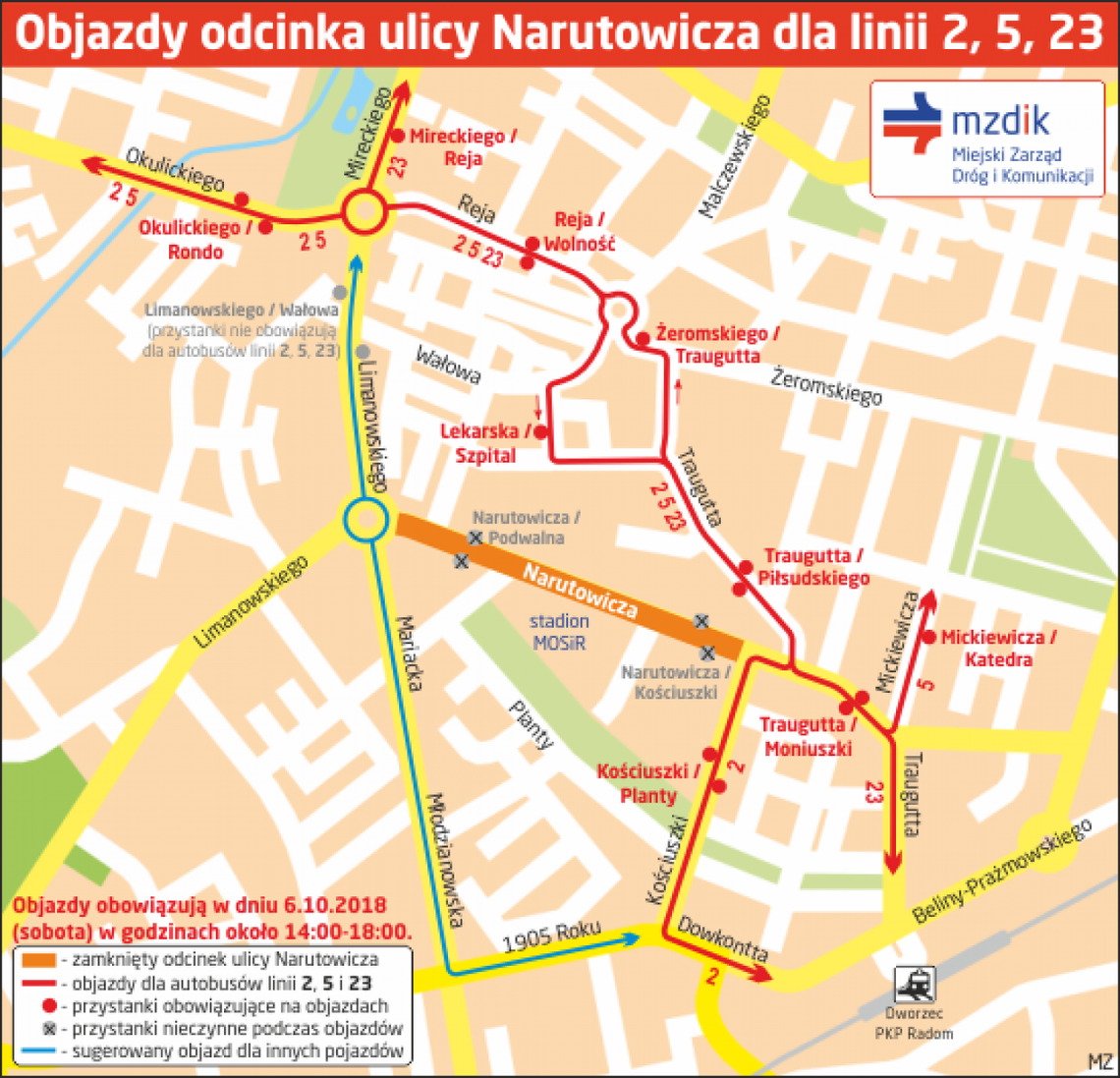 Zamkną Narutowicza, będą objazdy