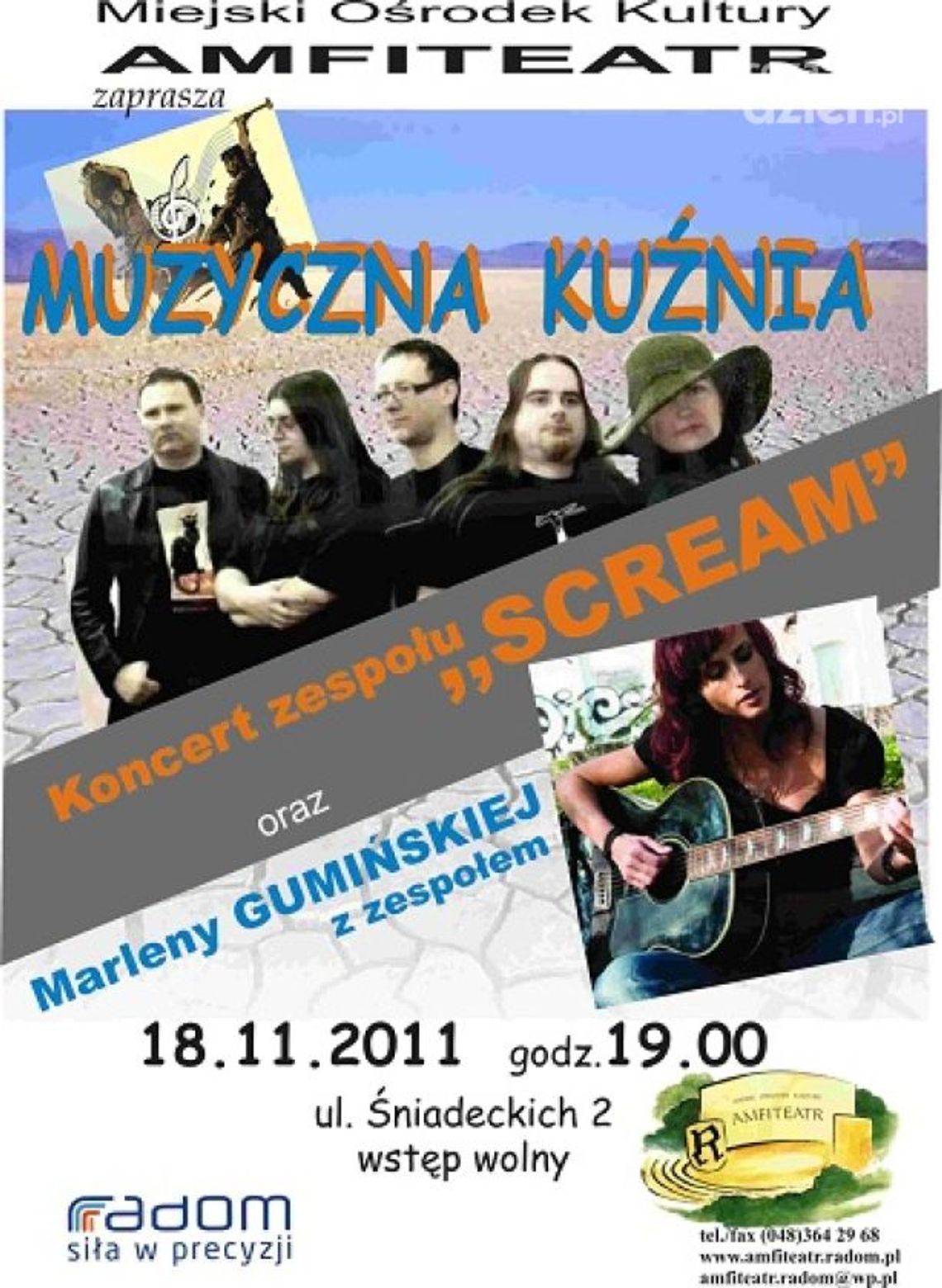 Zespół SCREAM i Marlena Gumińska z zespołem na listopadowej Muzycznej Kuźni w Amfiteatrze