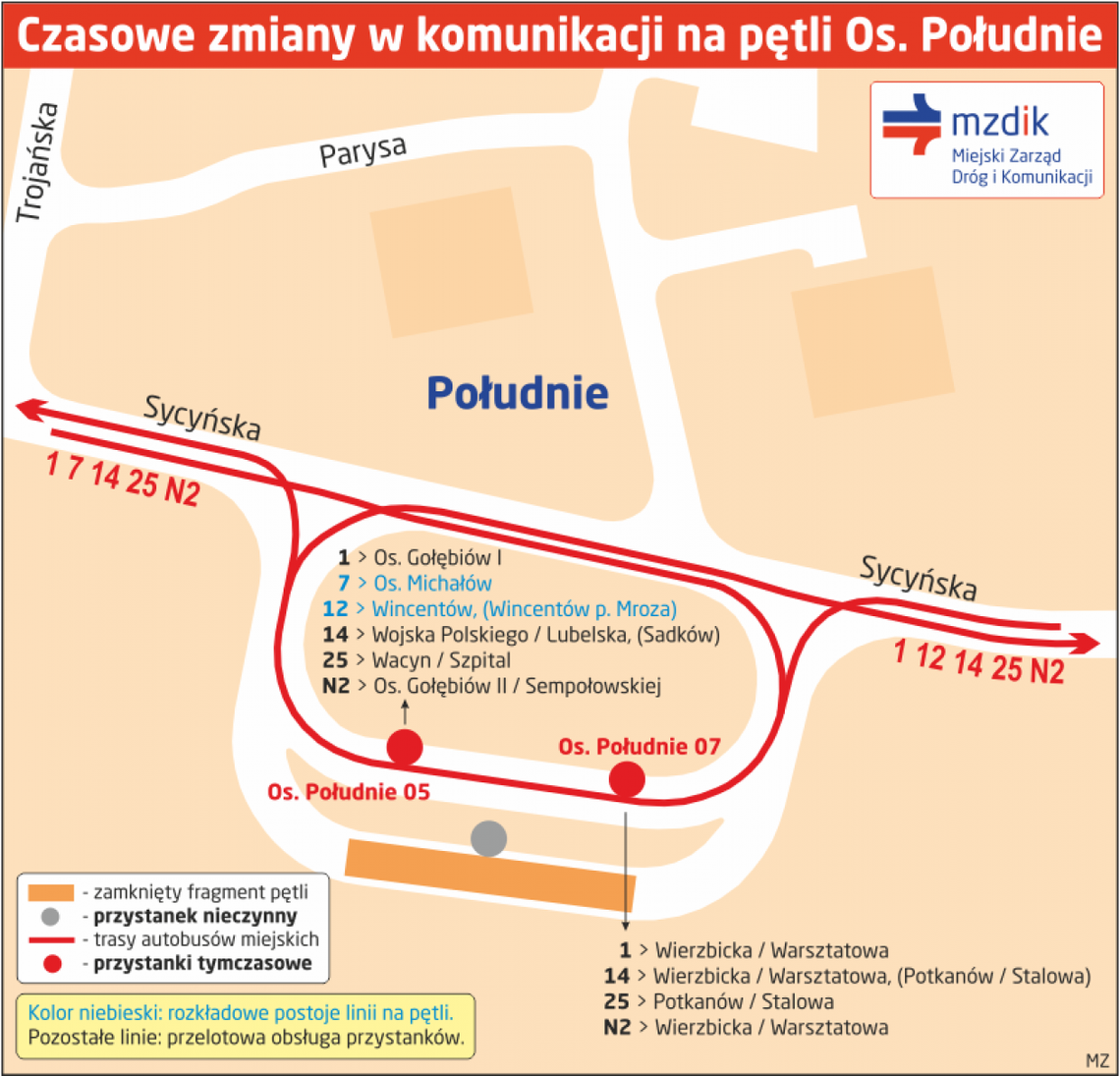 Zmiany przystankowe na pętli Os. Południe