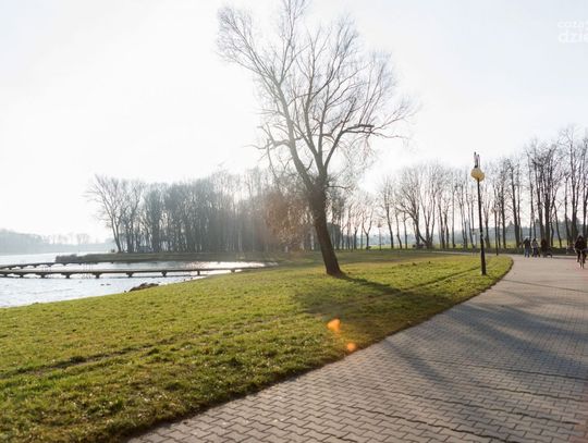 Słoneczny zimowy dzień nad zalewem na Borkach