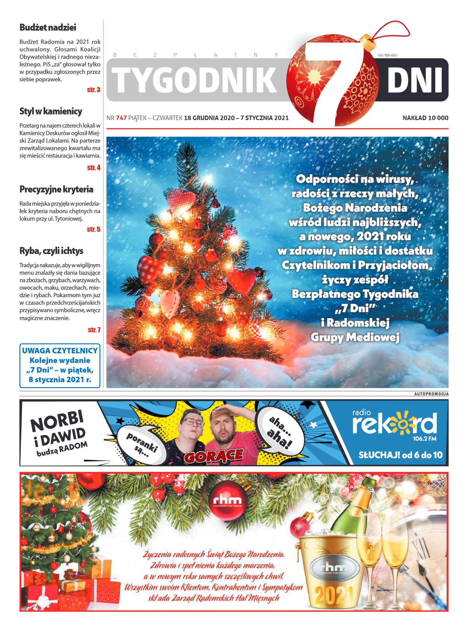 Tygodnik "7 Dni" nr 747 z 18.12.2020 - strona 1