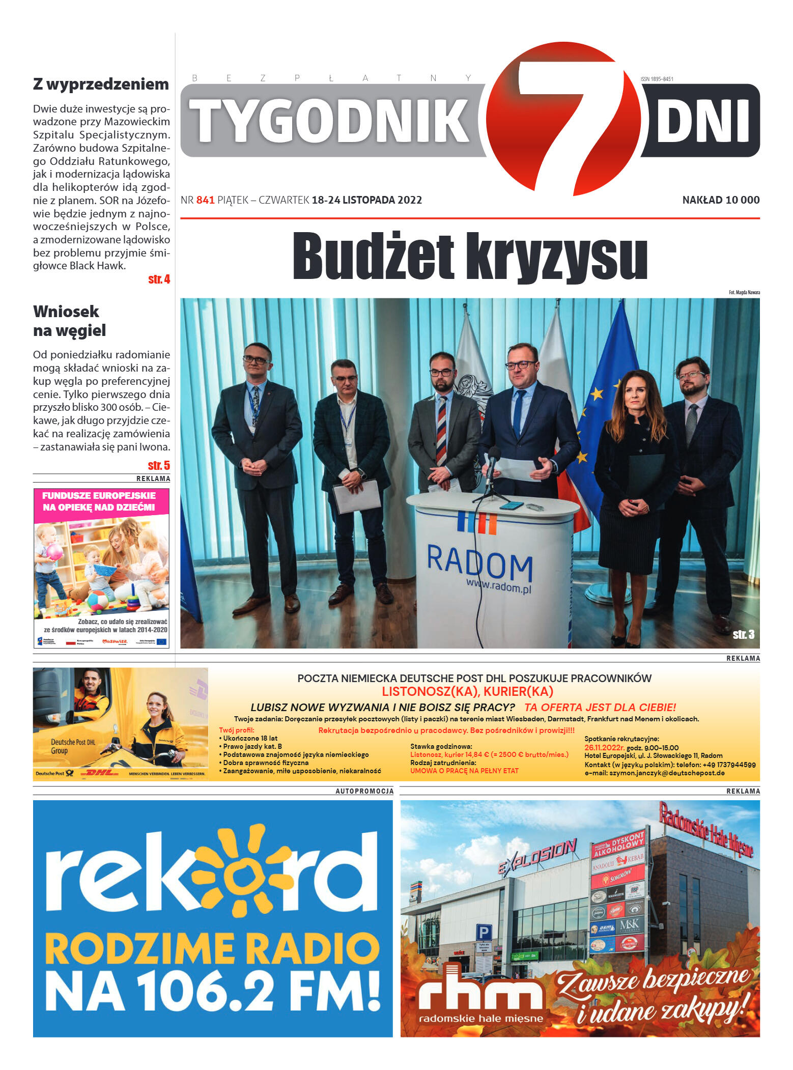 Tygodnik "7 Dni" nr 841 z dn. 18.11.2022 r. - strona 1