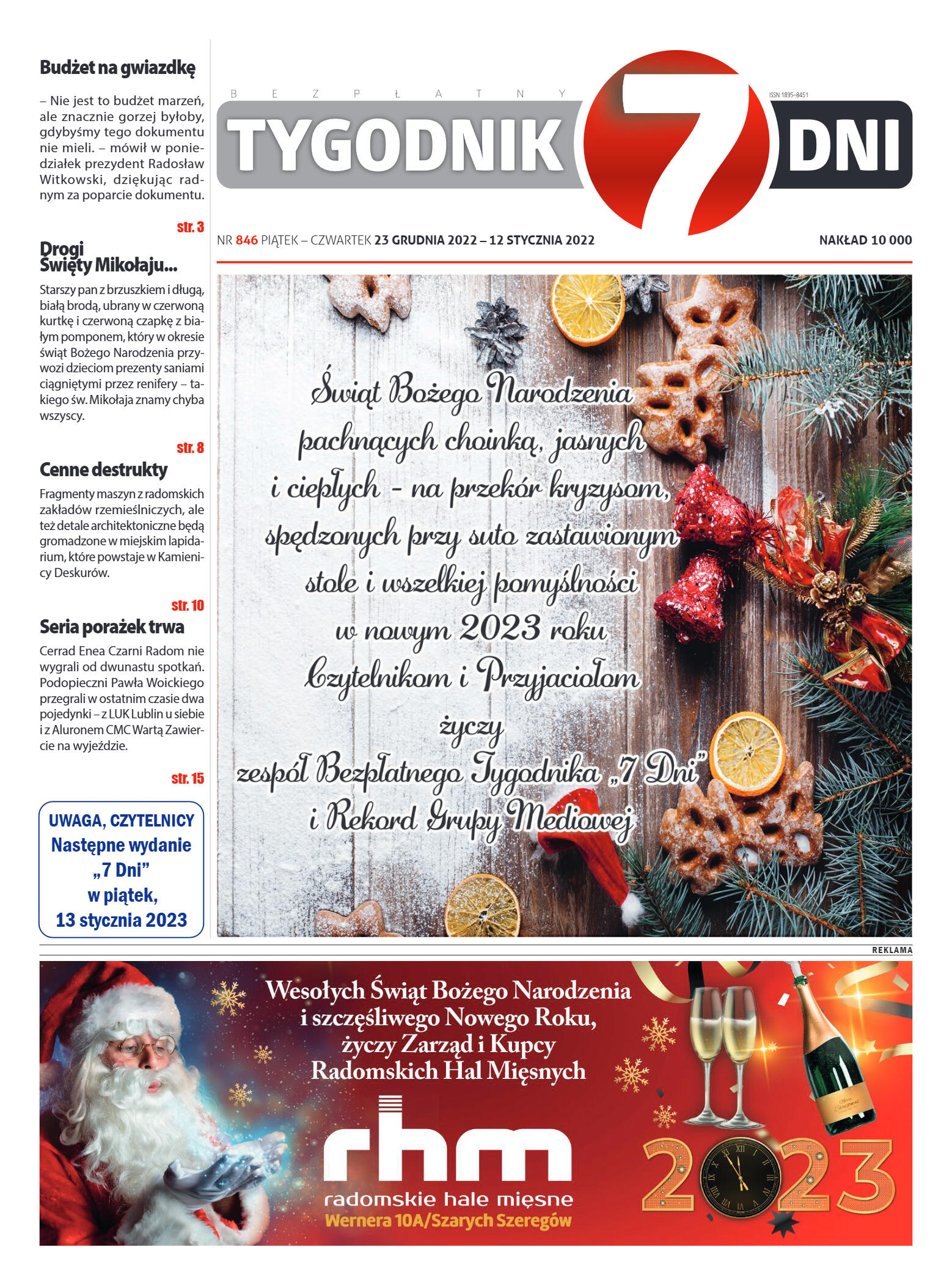 Tygodnik "7 Dni" nr 846 z dn. 23.12.2022 r. - strona 1