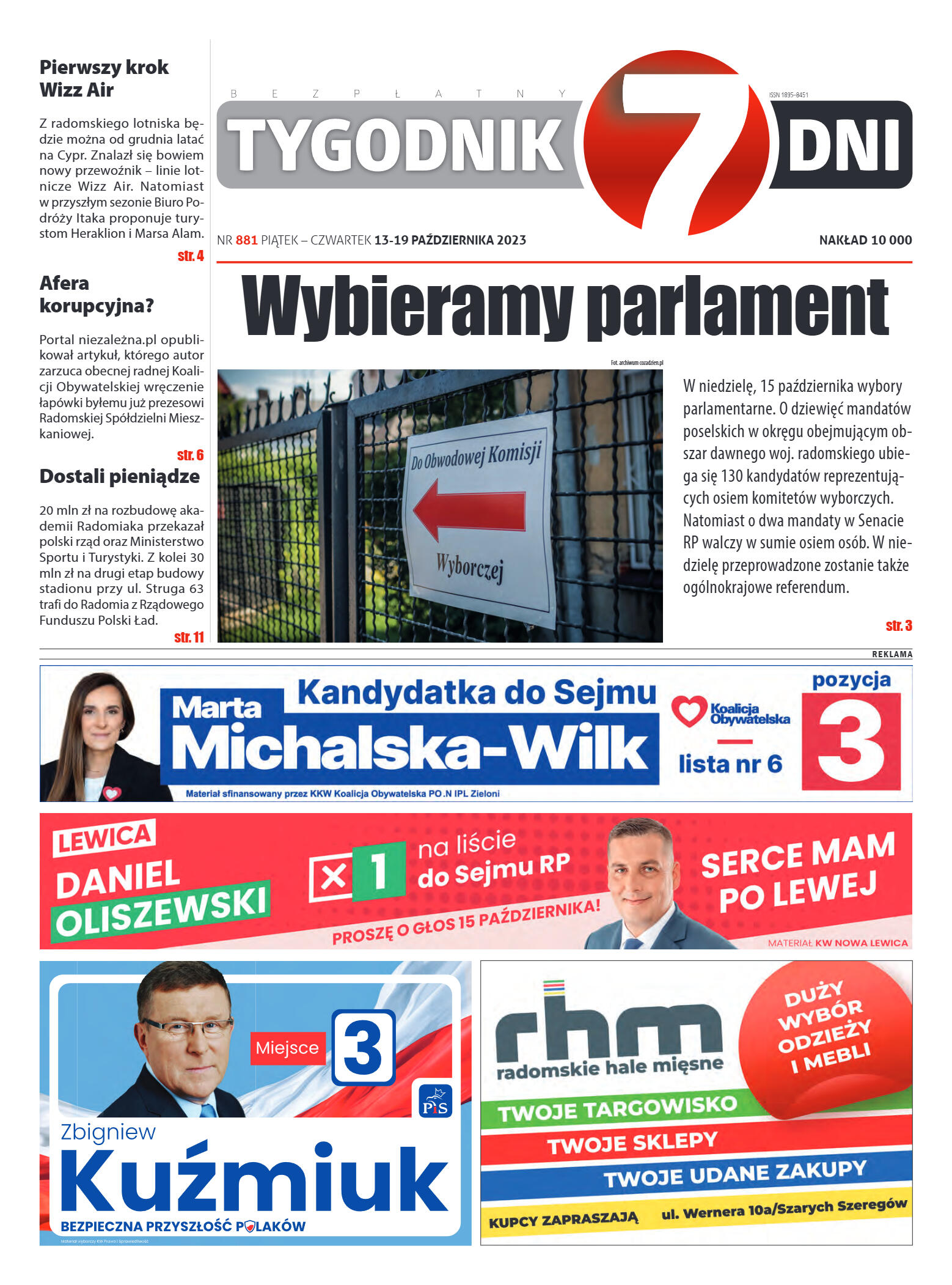 Tygodnik "7 Dni" nr 881 z dn. 13.10.2023 r. - strona 1