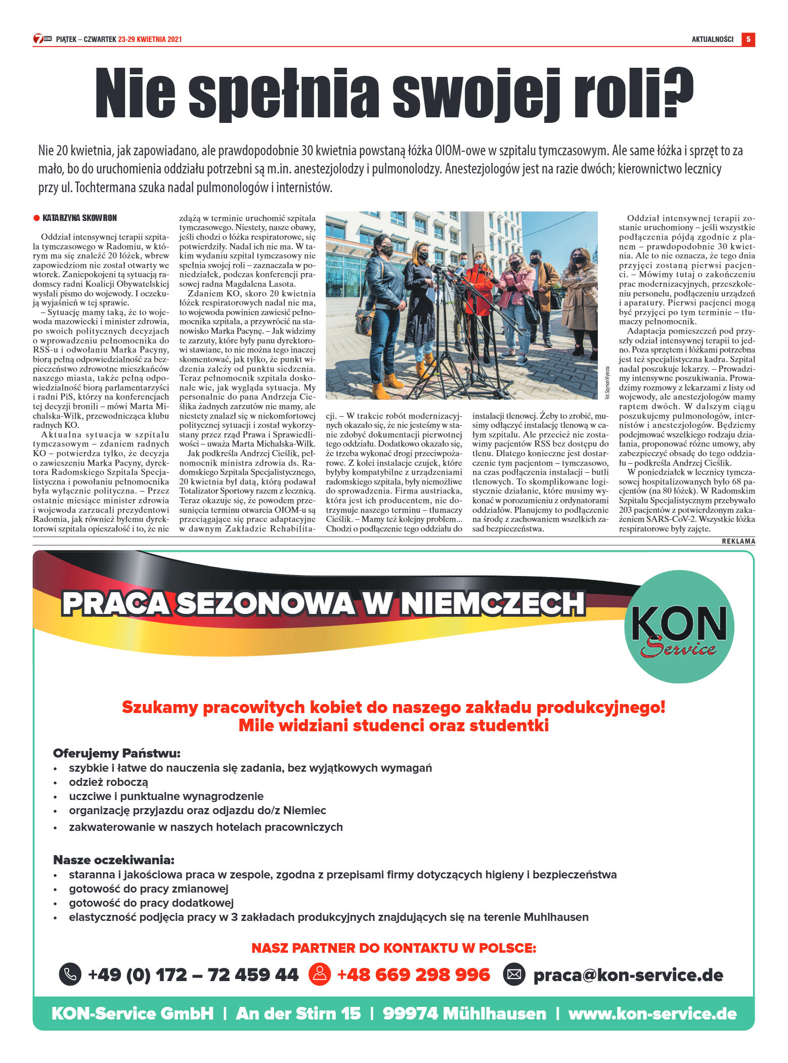 Tygodnik "7 Dni" nr 763 z 23.04.2021 r. - strona 5