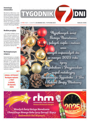 Tygodnik "7 Dni" nr 935 z dn. 20.12.2024 r. - strona 1