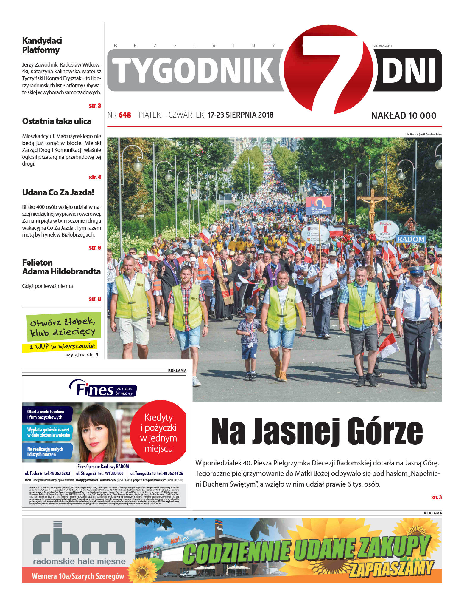 Tygodnik "7 Dni" nr 648 z 17.08.2018 - strona 1