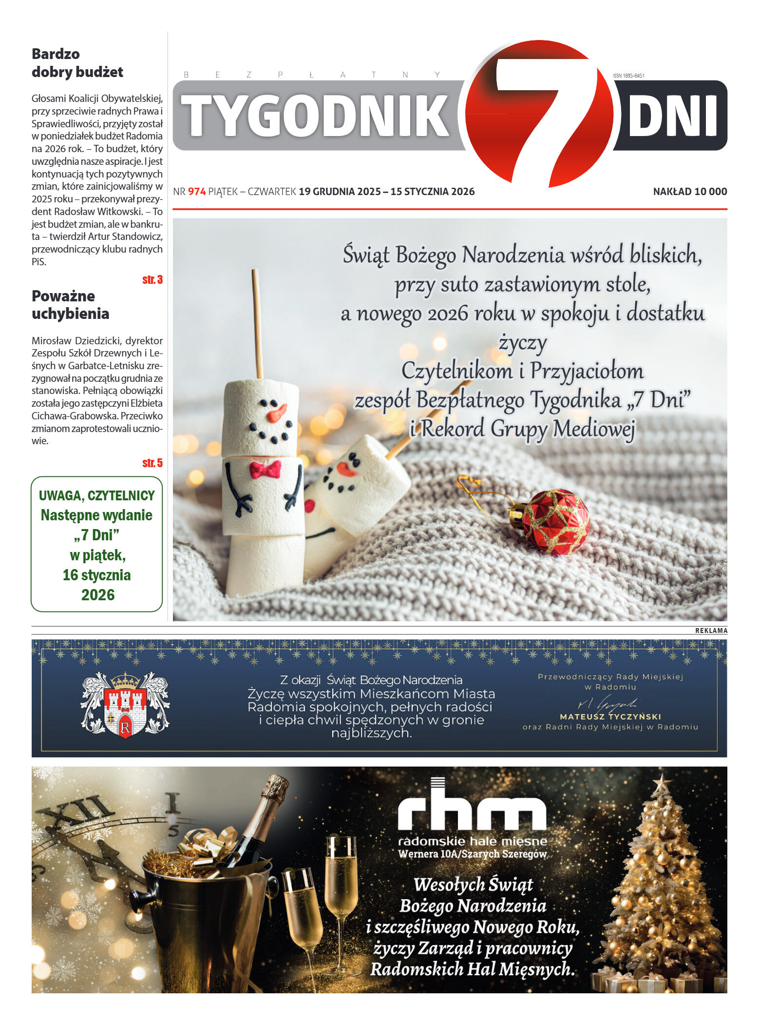Tygodnik "7 Dni" nr 974 z dn. 19.12.2025 r. - strona 1