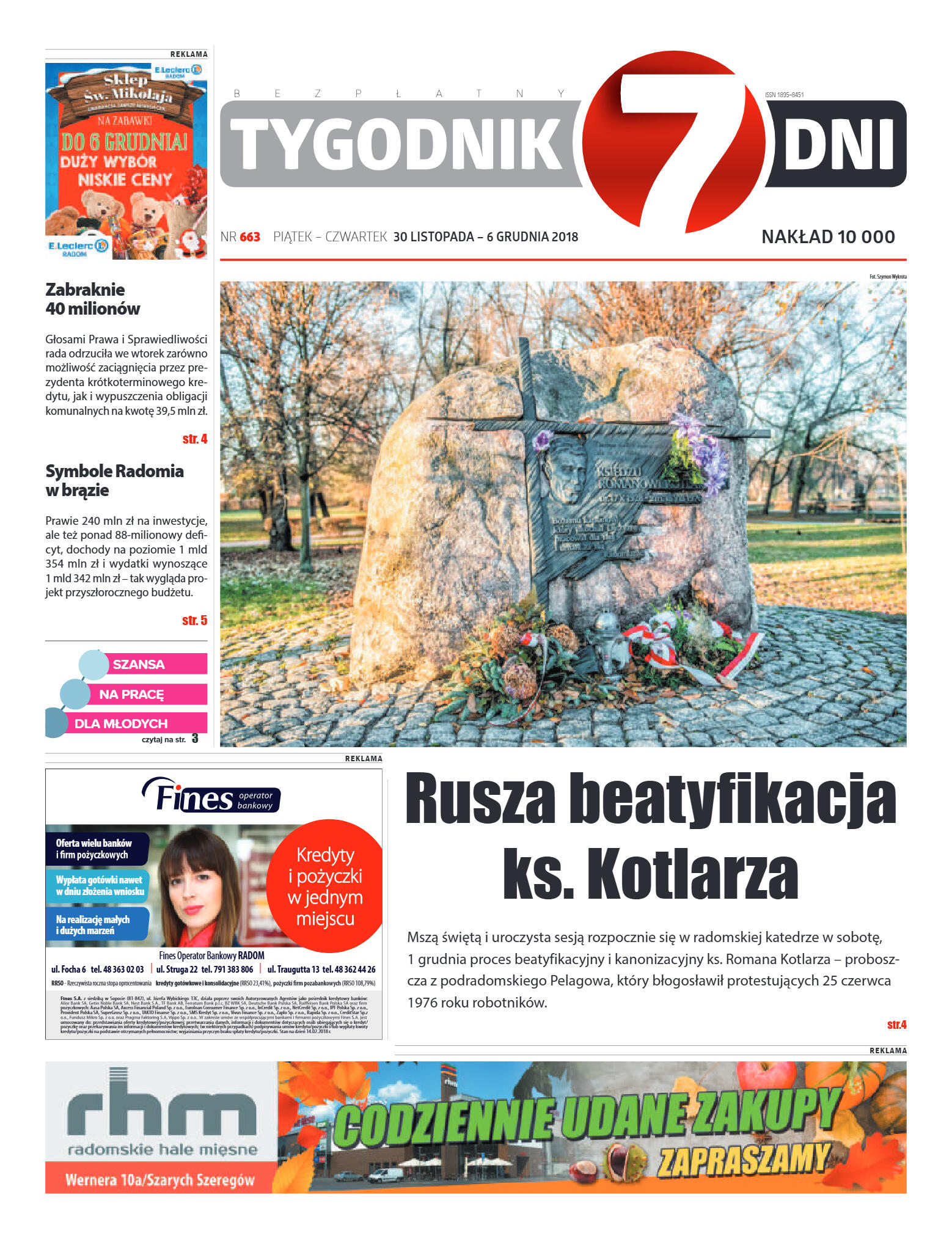 Tygodnik "7 Dni" nr 663 z 30.11.2018 - strona 1