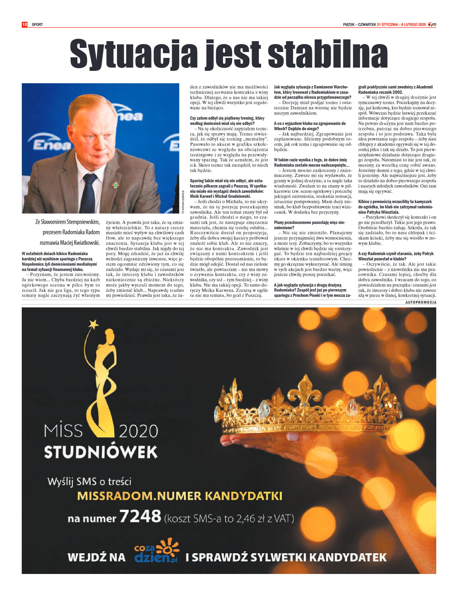 Tygodnik "7 Dni" nr 716 z 31.01.2020 - strona 12